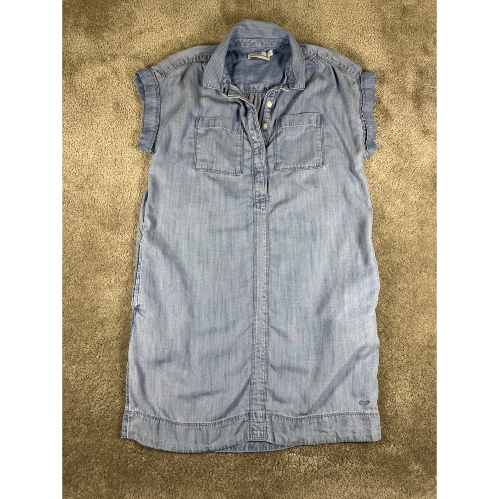 Vineyard Vines Womens Blue Tencel Lyocell Chambray Shirt Dress XS Short Sleeve